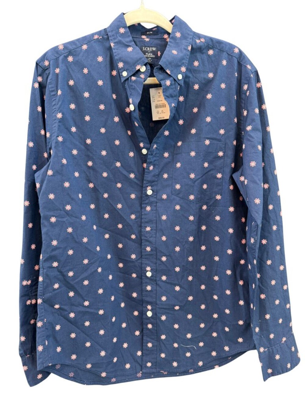 NWT J.Crew Flex Washed Navy Floral Slim Fit Button-Down Shirt M